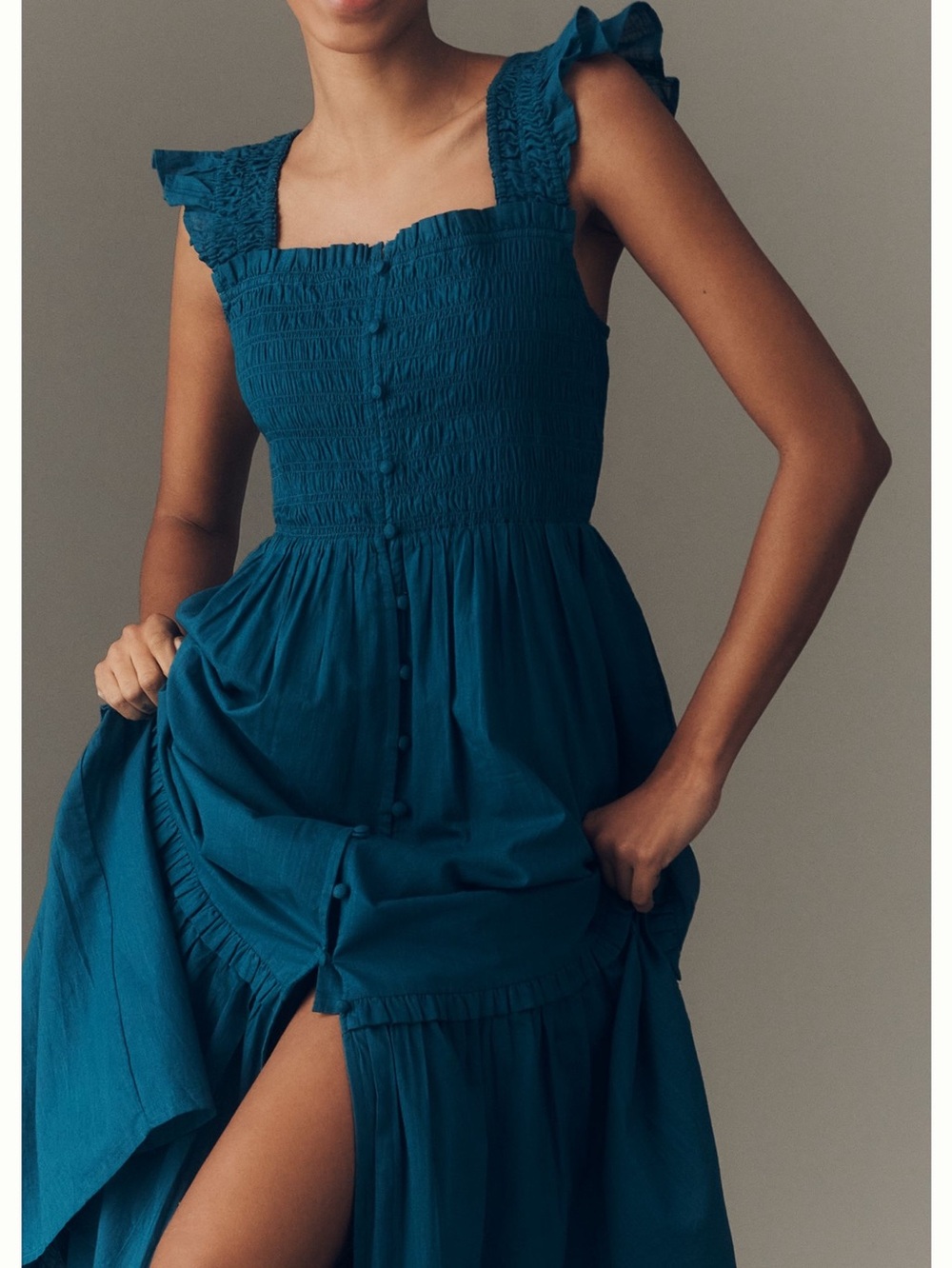 Anthropologie Peregrine Square-Neck Sleeveless Midi Dress New Large Indigo Blue